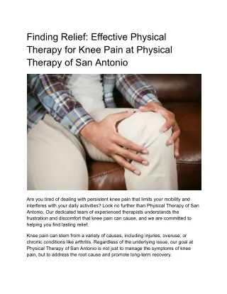 Effective Physical Therapy for Knee Pain at Physical Therapy of San Antonio