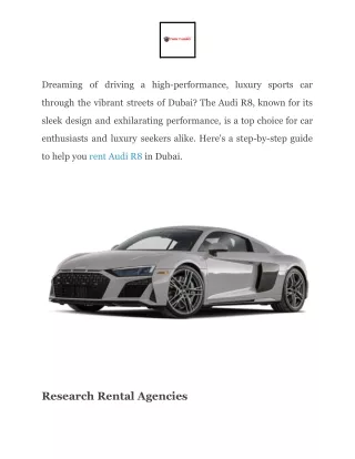 How To Book An Audi R8 Rental In Dubai - PDF