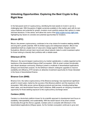 Exploring the Best Crypto to Buy Right Now