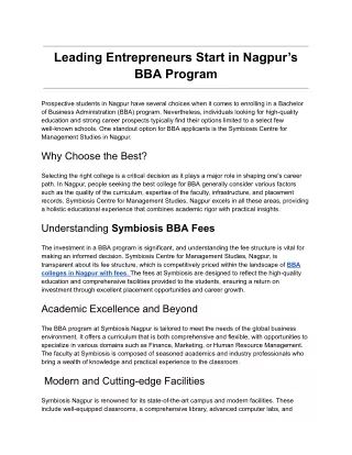 Leading Entrepreneurs Start in Nagpur’s BBA Program
