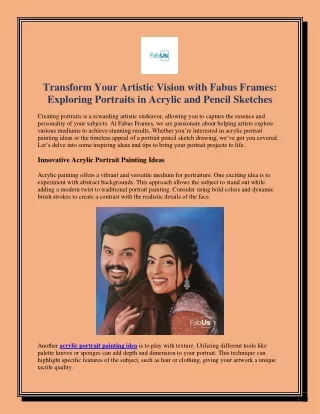 Transform Your Artistic Vision with Fabus Frames Exploring Portraits in Acrylic and Pencil Sketches