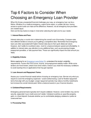 top 6 factors to consider when choosing an emergency loan provider