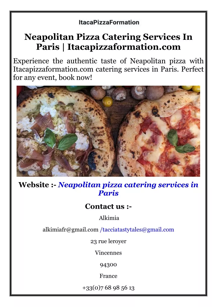 neapolitan pizza catering services in paris