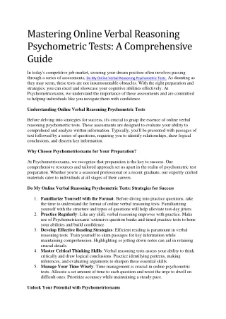 Do My Online Verbal Reasoning Psychometric Tests