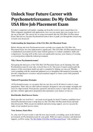 Do My Online USA Hire Job Placement Exam