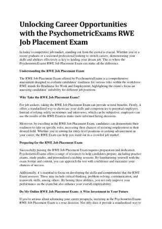 Do My Online RWE Job Placement Exam