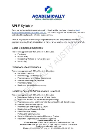 Saudi Pharmacist Licensure Examination (SPLE) Syllabus