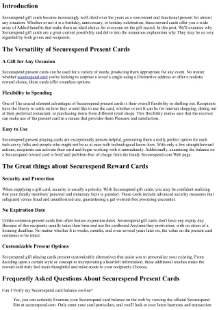 Why Securespend Gift Cards Make the right Current