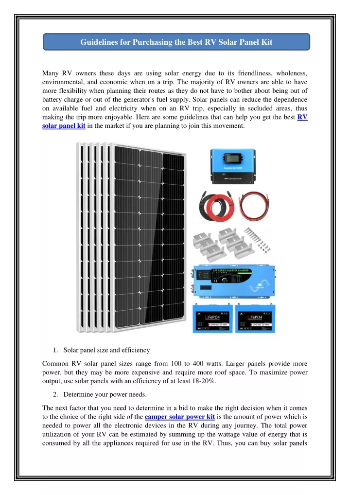 guidelines for purchasing the best rv solar panel