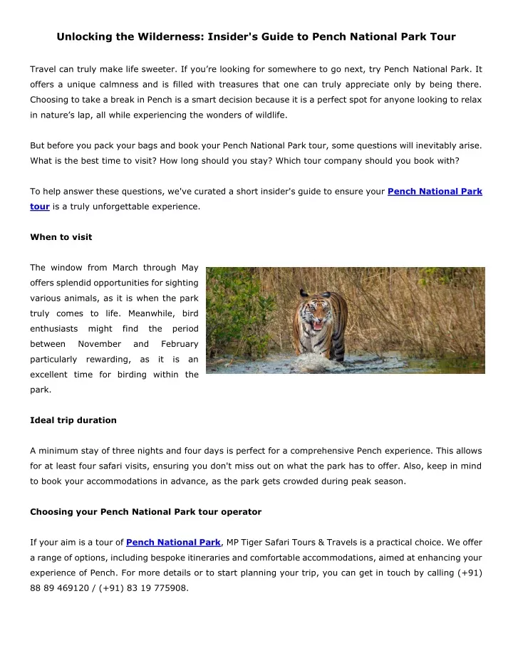 unlocking the wilderness insider s guide to pench