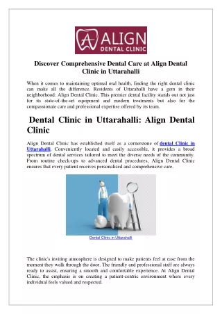 Discover Comprehensive Dental Care at Align Dental Clinic in Uttarahalli