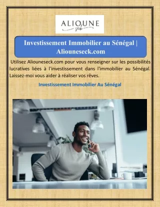 Investissement Immobilier au Sénégal Aliouneseck.com