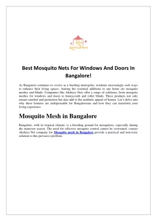 Best Mosquito Nets For Windows And Doors In Bangalore