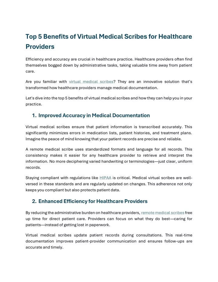 top 5 benefits of virtual medical scribes