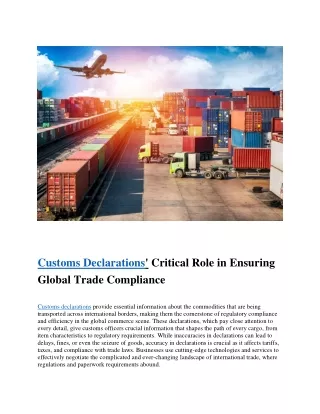 Customs Declarations' Critical Role in Ensuring Global Trade Compliance