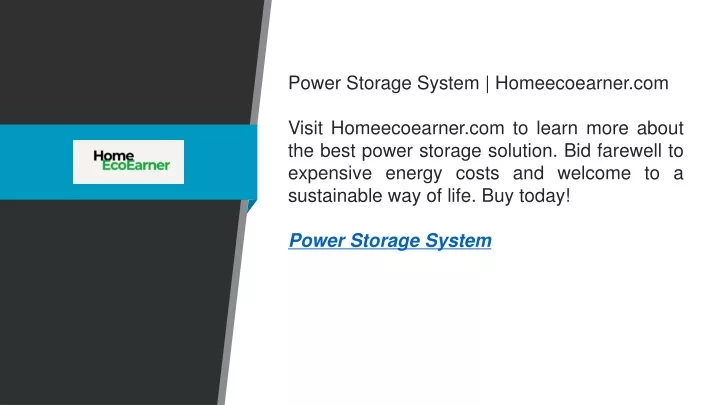 power storage system homeecoearner com visit