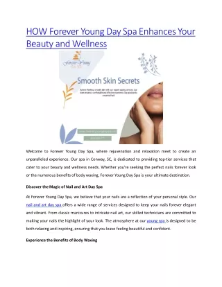 HOW Forever Young Day Spa Enhances Your Beauty and Wellness