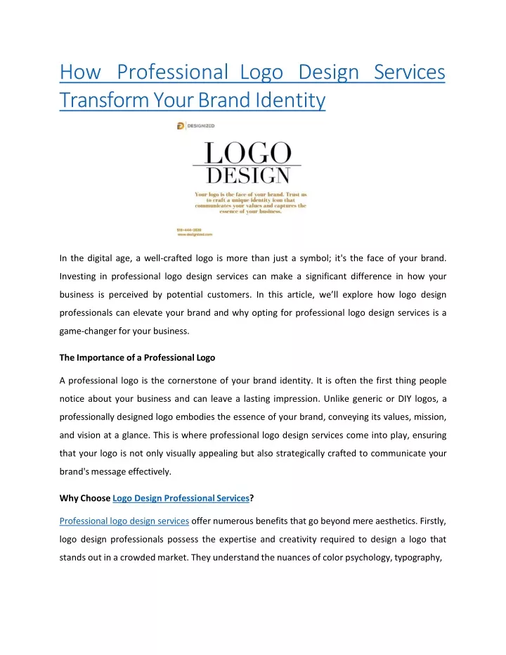 how professional logo design services transform your brand identity