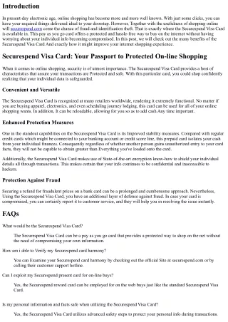 Securespend Visa Card: Your Passport to Secure Internet shopping