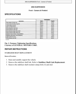 2002 Chevrolet Camaro Service Repair Manual