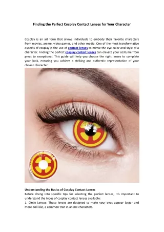 Finding the Perfect Cosplay Contact Lenses for Your Character