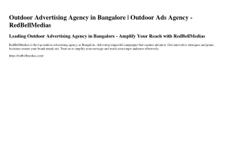 Outdoor Advertising Agency in Bangalore | Outdoor Ads Agency - RedBellMedias