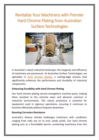 Revitalize Your Machinery with Premier Hard Chrome Plating from Australian Surface Technologies