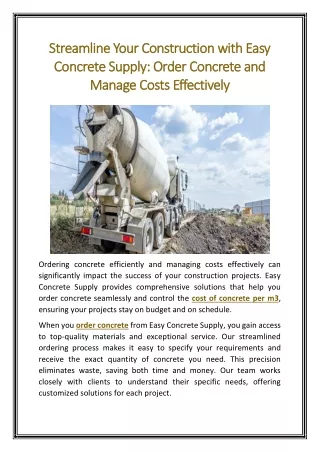 Streamline Your Construction with Easy Concrete Supply Order Concrete and Manage Costs Effectively