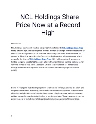 Discover the Most Competitive NCL Holdings Share Price Only on Planify