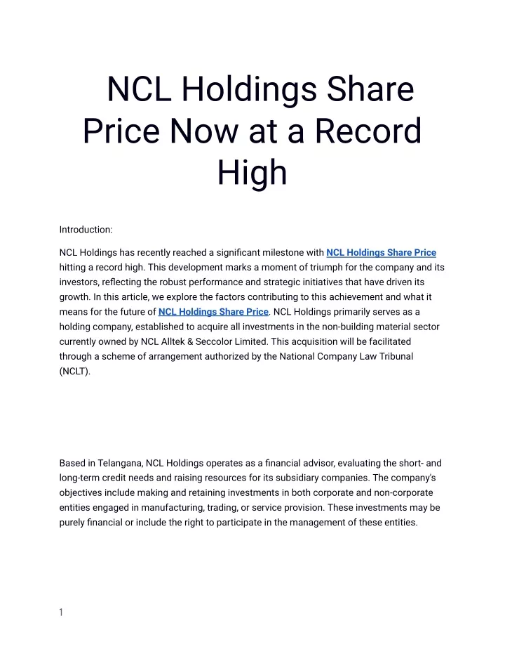 ncl holdings share price now at a record high