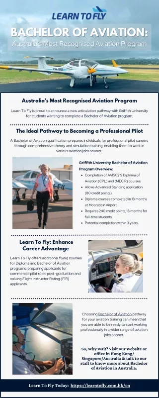 Bachelor of Aviation – Learn To Fly Launches Articulation Pathway with Griffith