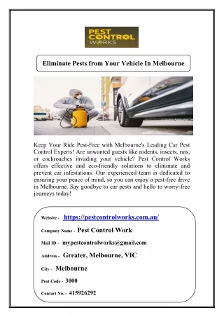 Eliminate Pests from Your Vehicle In Melbourne