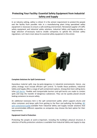 Protecting Your Facility: Essential Safety Equipment from Industrial Safety and