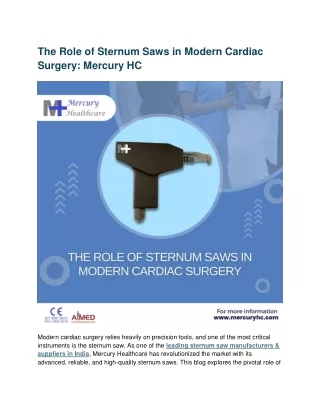 The Role of Sternum Saws in Modern Cardiac Surgery: Mercury HC