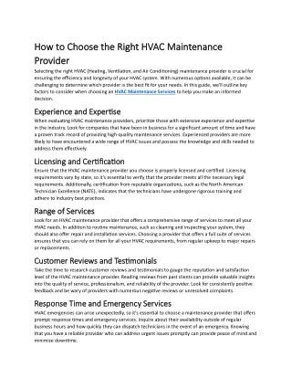 How to Choose the Right HVAC Maintenance Provider