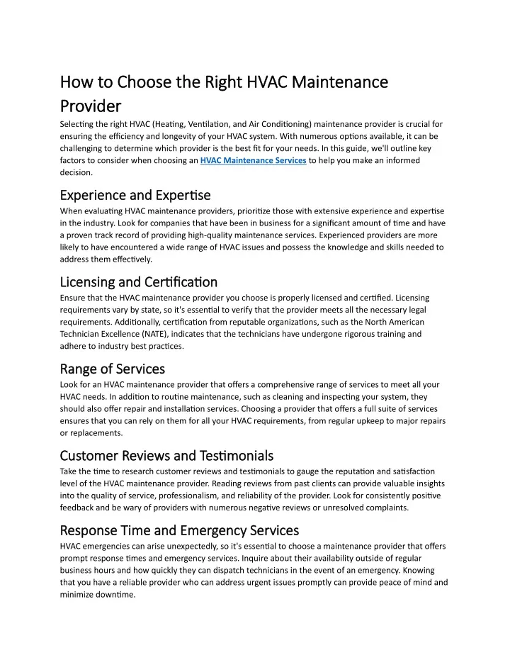 how to choose the right hvac maintenance