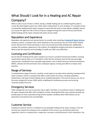 What Should I Look for in a Heating and AC Repair Company