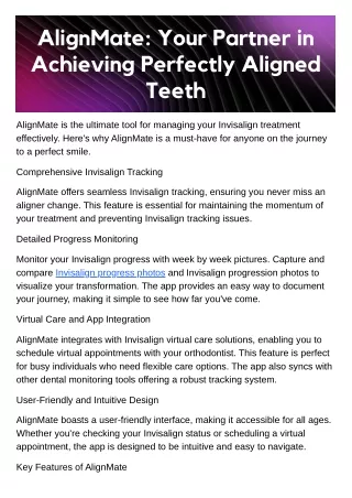 AlignMate: Your Partner in Achieving Perfectly Aligned Teeth