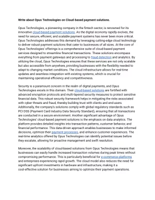 write about opus technologies on cloud based