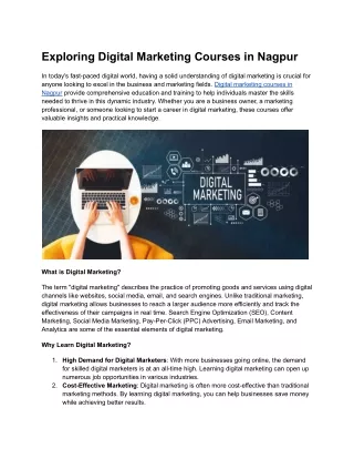 Exploring Digital Marketing Courses in Nagpur