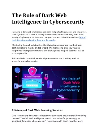 The Role of Dark Web Intelligence In Cybersecurity