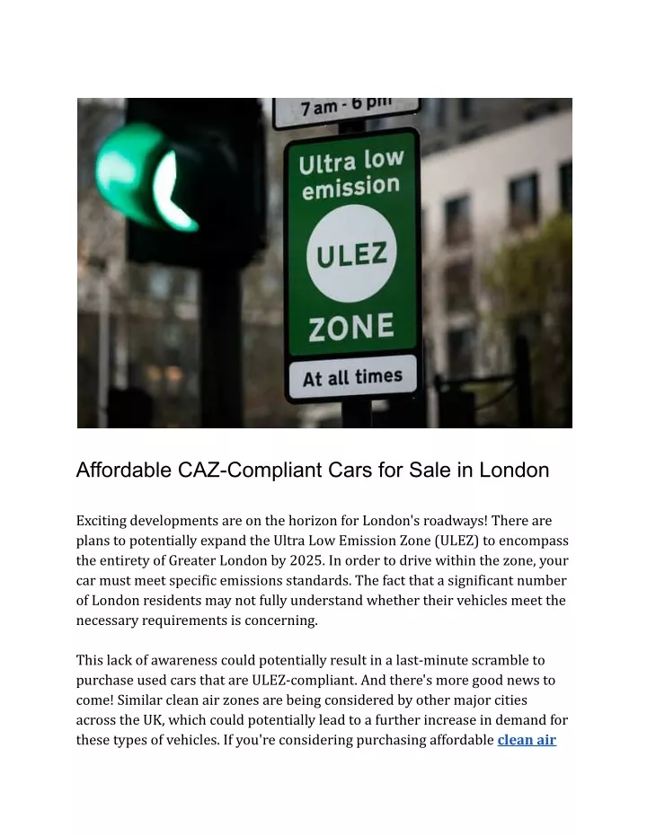 affordable caz compliant cars for sale in london