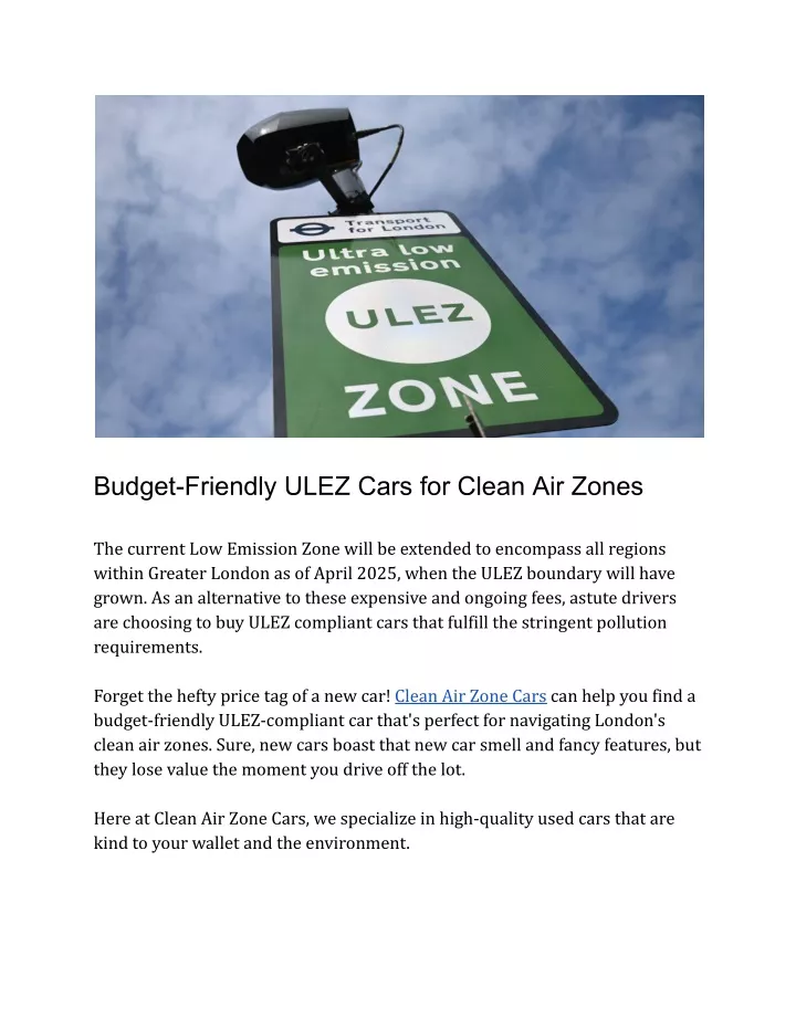 budget friendly ulez cars for clean air zones