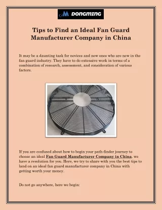 Tips to Find an Ideal Fan Guard Manufacturer Company in China