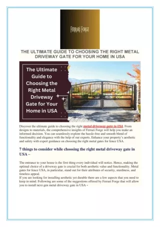 THE ULTIMATE GUIDE TO CHOOSING THE RIGHT METAL DRIVEWAY GATE FOR YOUR HOME IN USA