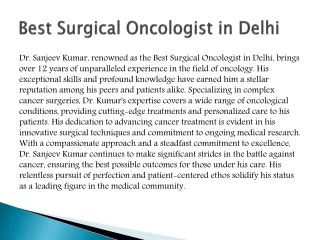 Best Surgical Oncologist in Delhi