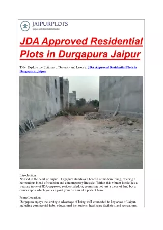 JDA Approved Residential Plots in Durgapura Jaipur