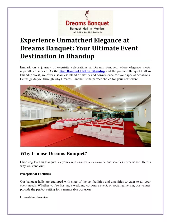 experience unmatched elegance at dreams banquet