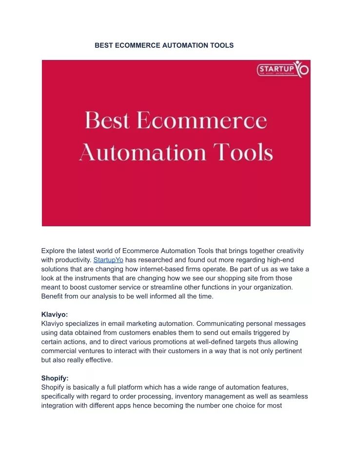 PPT - BEST ECOMMERCE AUTOMATION TOOLS PowerPoint Presentation, free ...