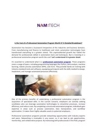 is the cost of a professional automation program